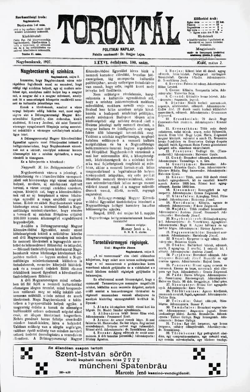 Torontál, 36. évf. 1907. május 2. 100. sz.