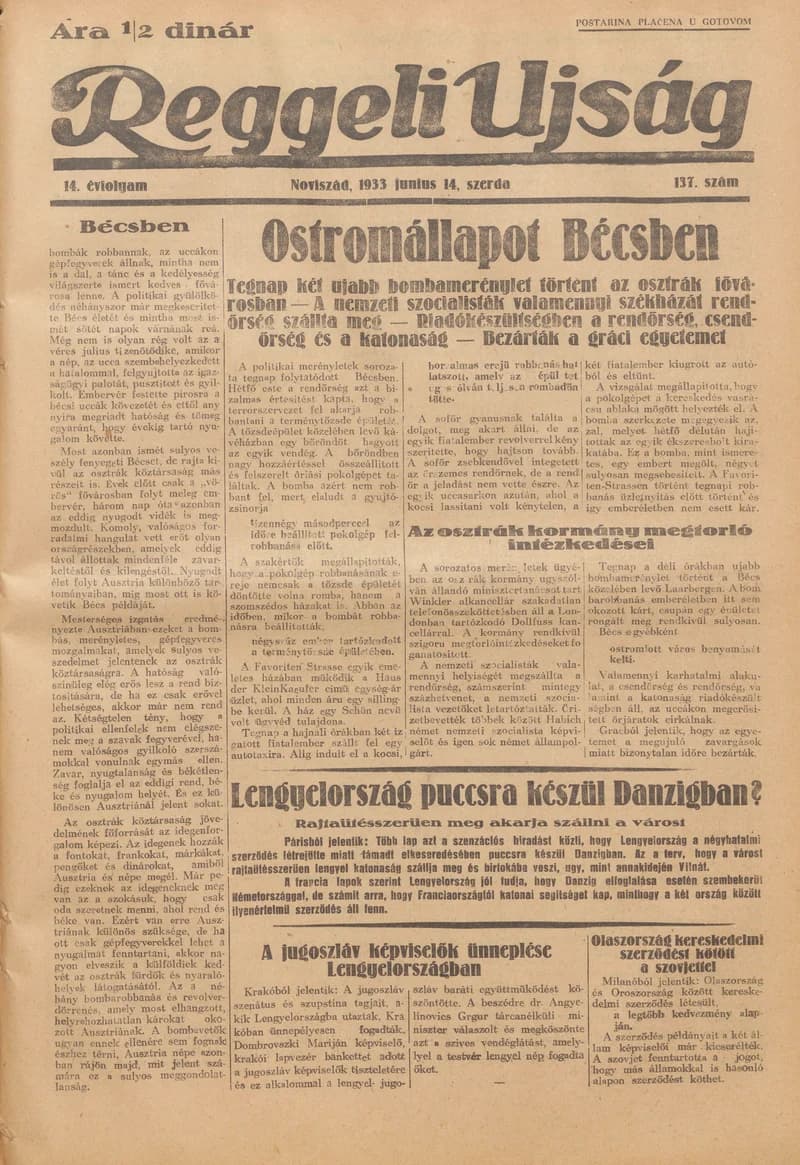 Reggeli Újság, 14. évf. 1933. június 14. 137. sz.