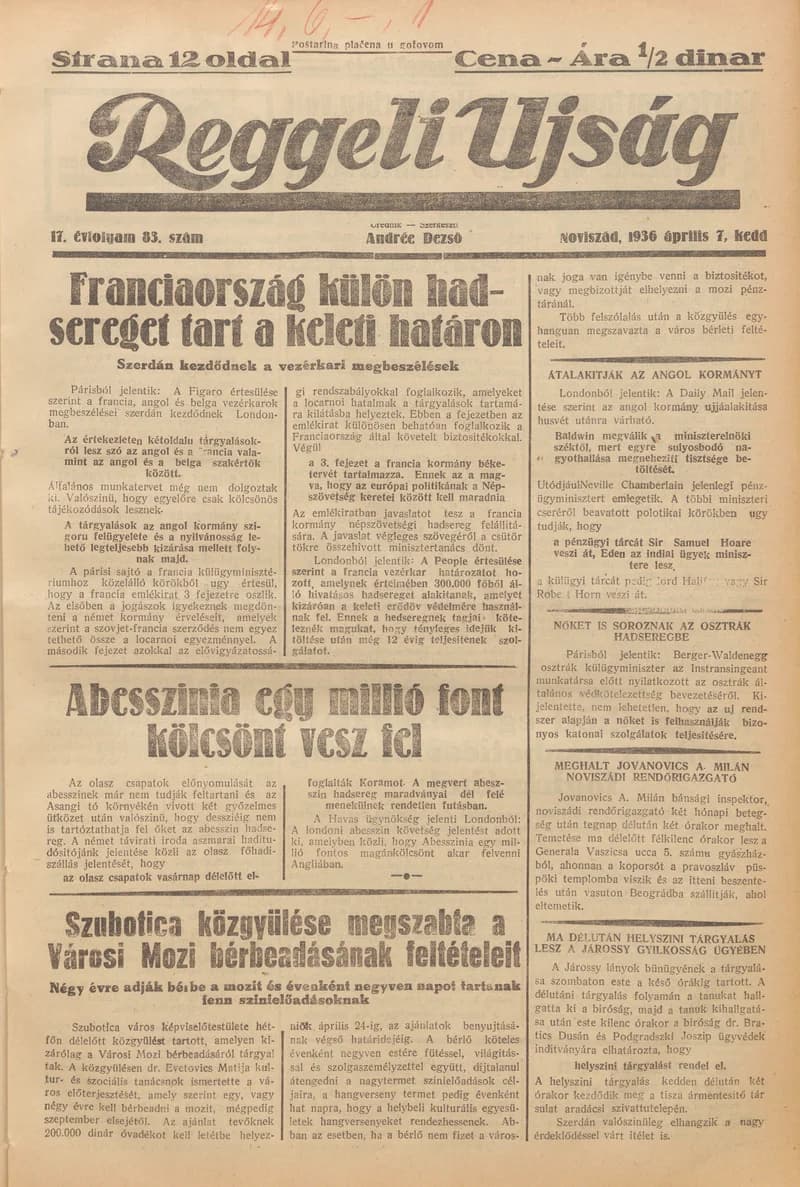 Reggeli Újság, 17. évf. 1936. április 7. 83. sz.