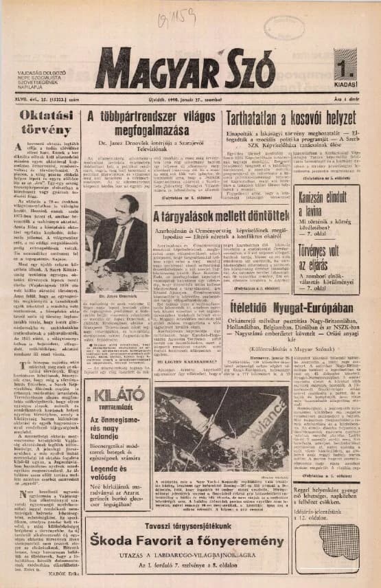 Magyar Szó, 47. évf. 1990. január 27. 25. sz. 1–24. oldal