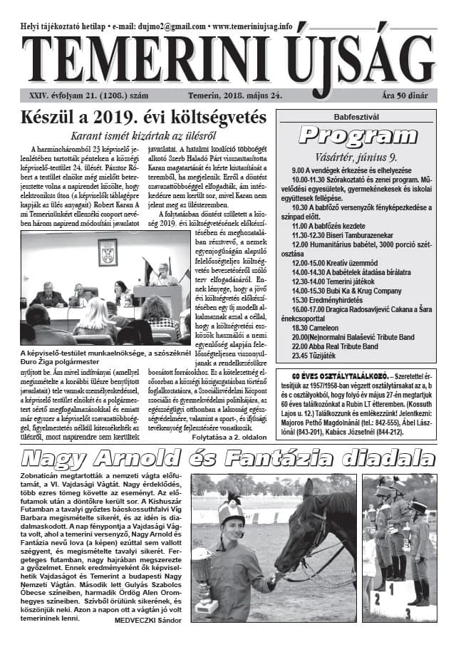 Temerini Újság, 24. évf. 2018. május 24. 21. sz.