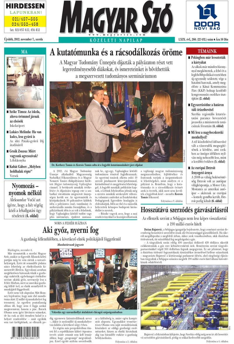 Magyar Szó, 69. évf. 2012. november 7. 260. sz. 1–20. oldal