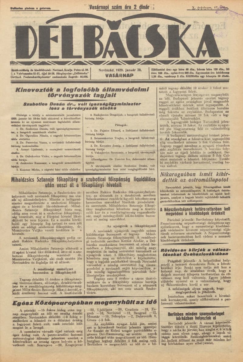 Délbácska, 10. évf. 1929. január 20. 17. sz.