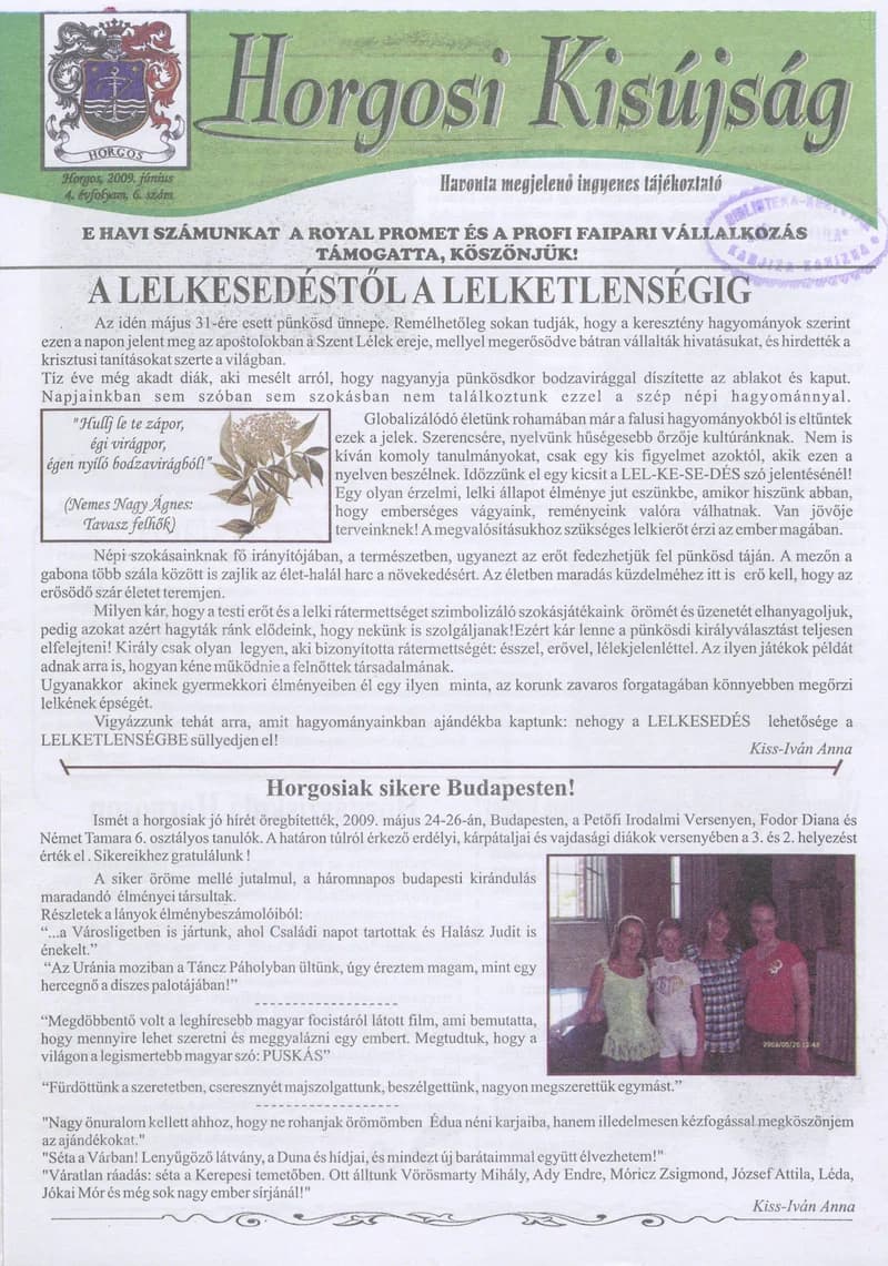 Horgosi Kisújság, 4. évf. 2009. június. 6. sz.