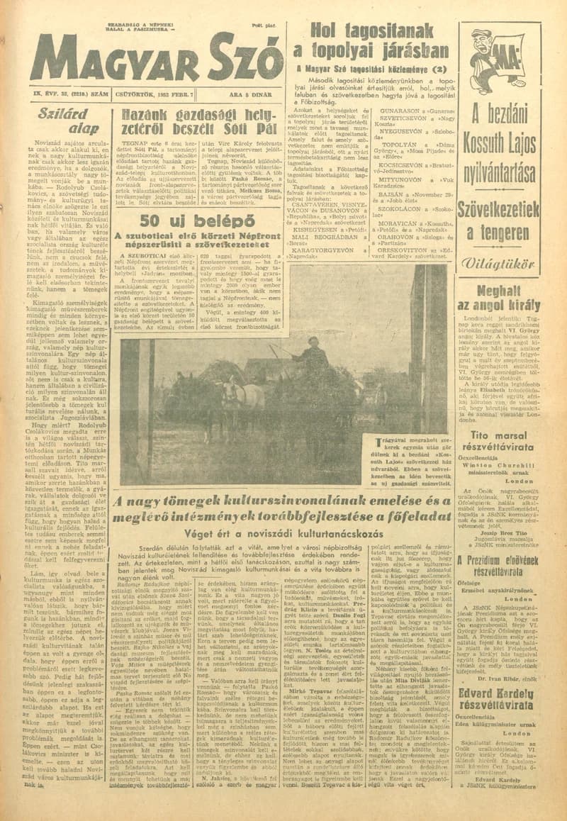 Magyar Szó, 9. évf. 1952. február 7. 32. sz. 1–6. oldal