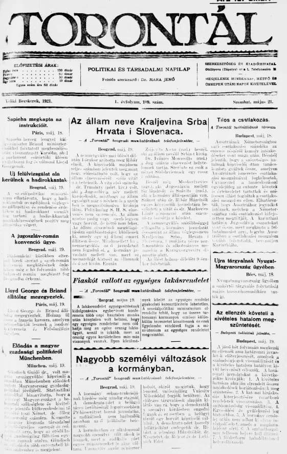Torontál, 50. évf. 1921. május 21. 109. sz.