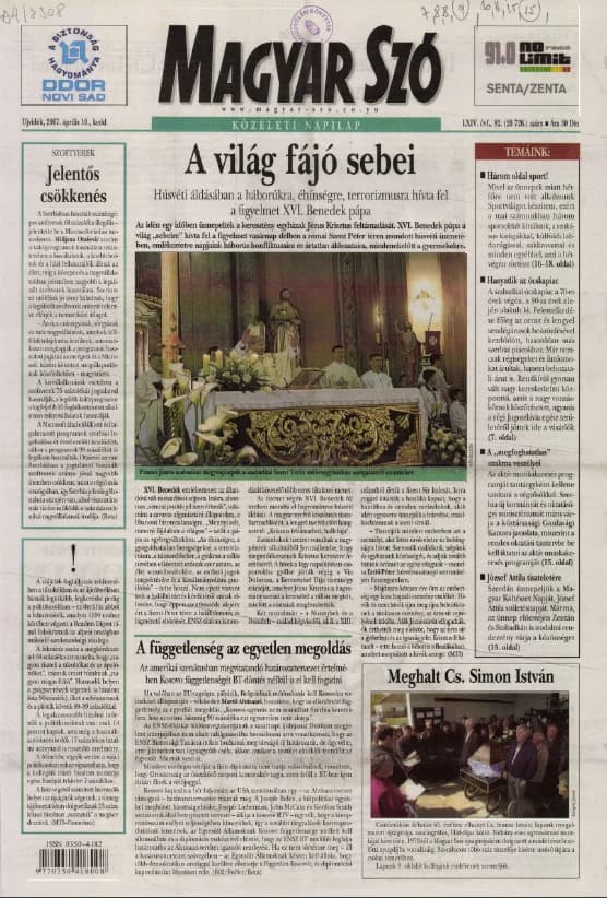 Magyar Szó, 64. évf. 2007. április 10. 82. sz. 1–20. oldal
