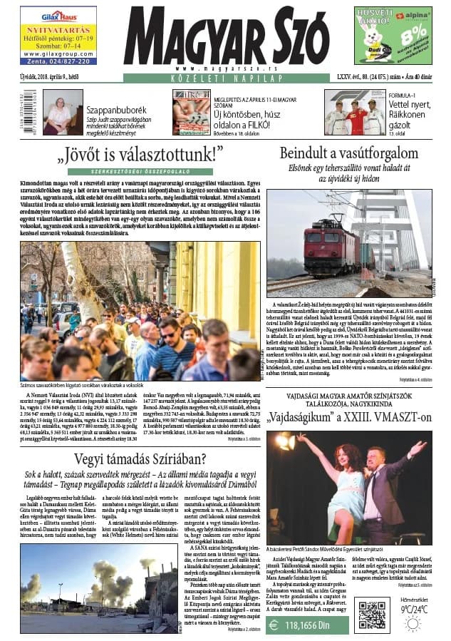 Magyar Szó, 75. évf. 2018. április 9. 80. sz. 1–20. oldal