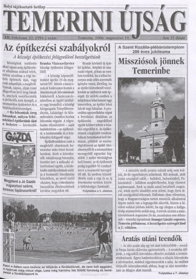 Temerini Újság, 12. évf. 2006. augusztus 10. 32. sz.