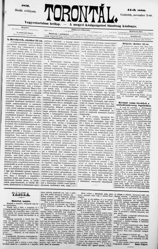 Torontál, 5. évf. 1876. november 2. 44. sz.
