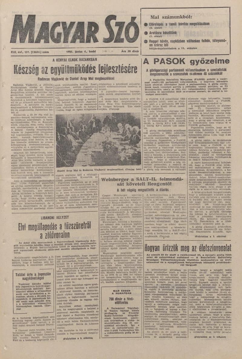 Magyar Szó, 42. évf. 1985. június 4. 151. sz. 1–20. oldal
