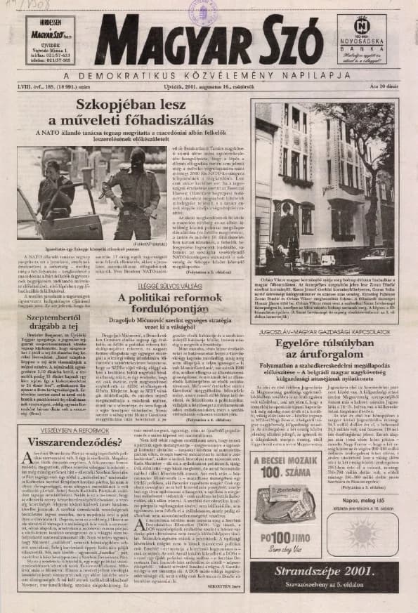 Magyar Szó, 58. évf. 2001. augusztus 16. 185. sz. 1–16. oldal