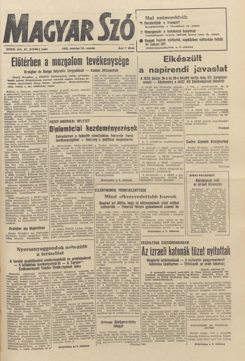 Magyar Szó, 39. évf. 1982. március 24. 81. sz. 1–20. oldal