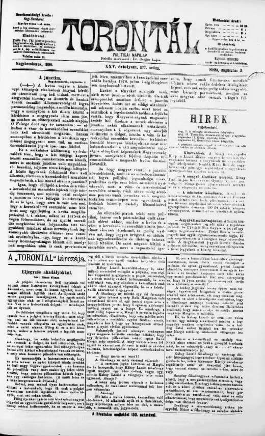 Torontál, 25. évf. 1896. augusztus 3. 177. sz.