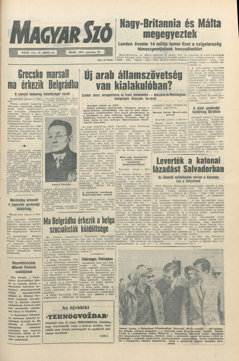 Magyar Szó, 29. évf. 1972. március 27. 85. sz. 1–10. oldal