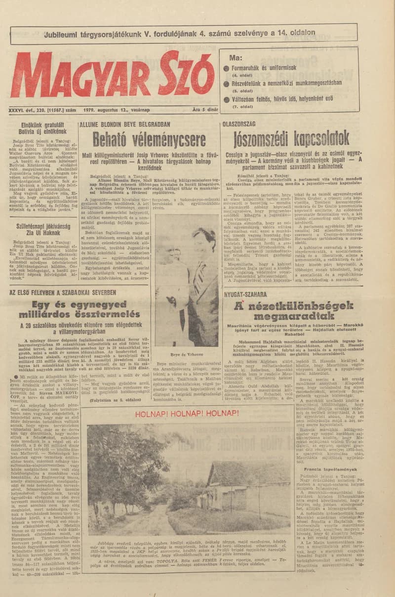 Magyar Szó, 36. évf. 1979. augusztus 12. 220. sz. 1–28. oldal