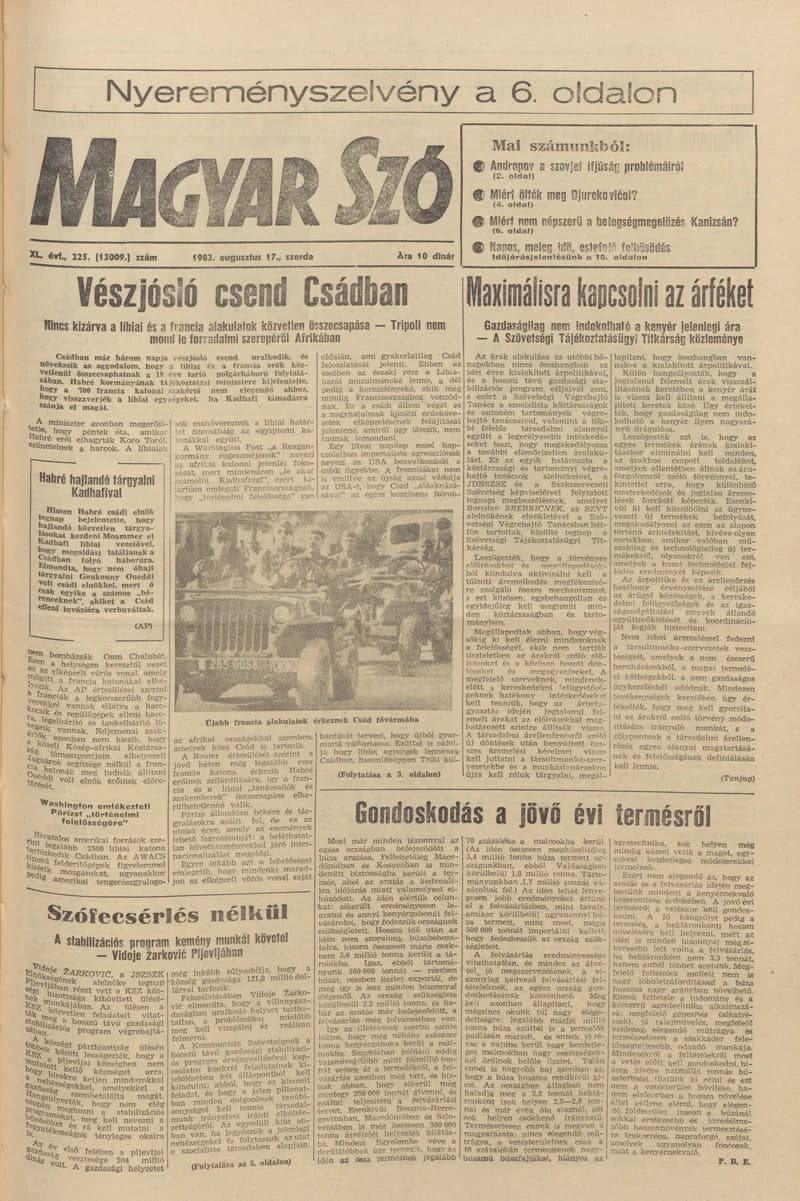 Magyar Szó, 40. évf. 1983. augusztus 17. 225. sz. 1–20. oldal