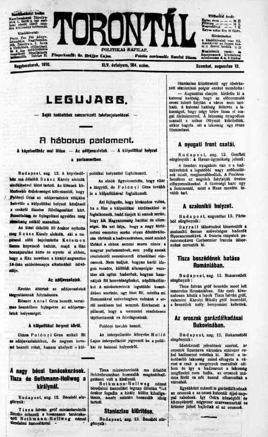 Torontál, 45. évf. 1916. augusztus 12. 184. sz.
