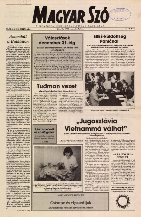 Magyar Szó, 49. évf. 1992. augusztus 4. 212. sz. 1–16. oldal