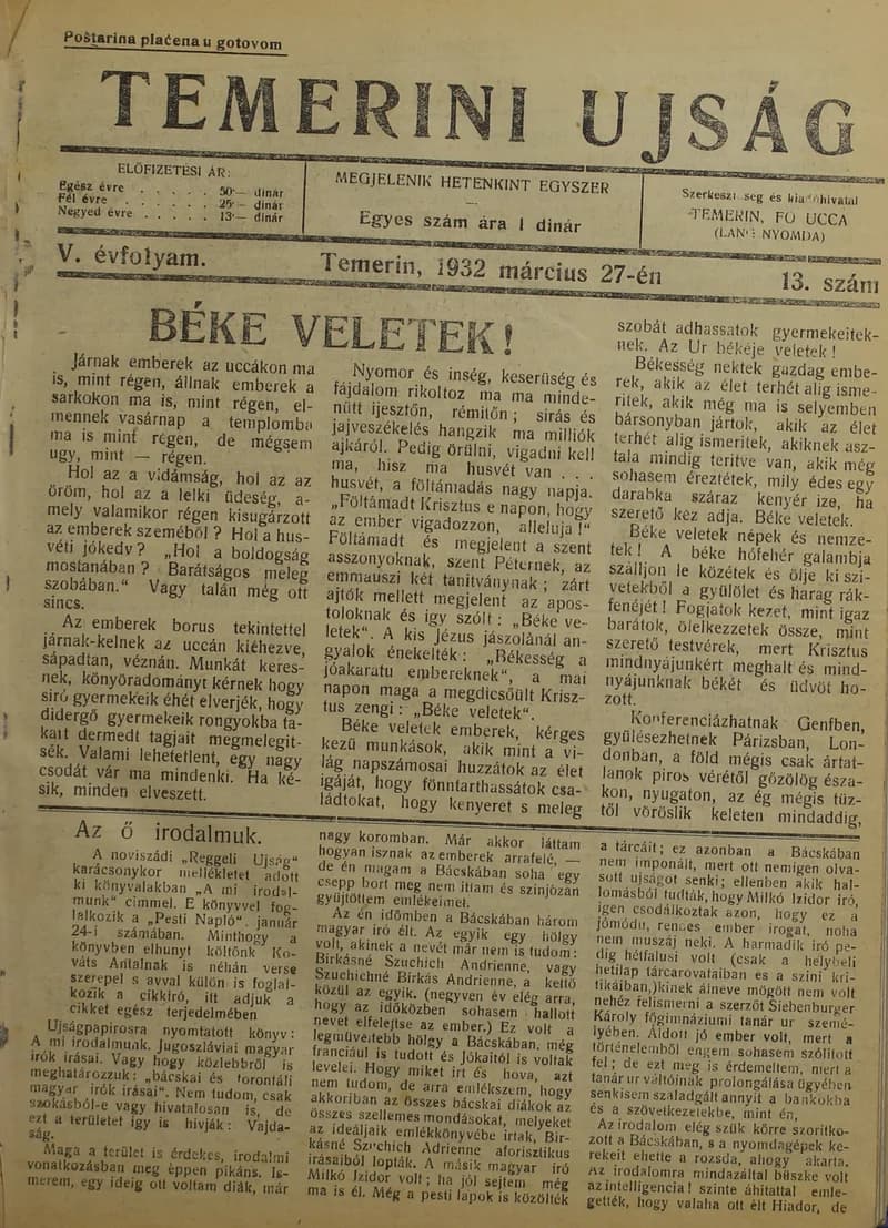 Temerini Újság 1928-1944, 5. évf. 1932. március 27. 13. sz.