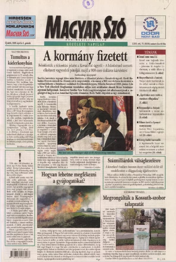 Magyar Szó, 66. évf. 2009. április 3. 77. sz. 1–20. oldal