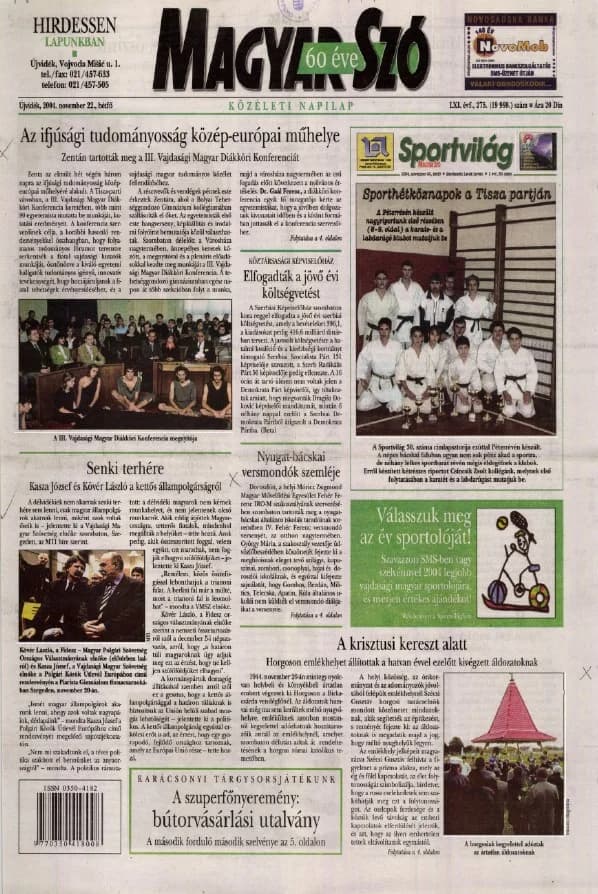 Magyar Szó, 61. évf. 2004. november 22. 275. sz. 1–12. oldal