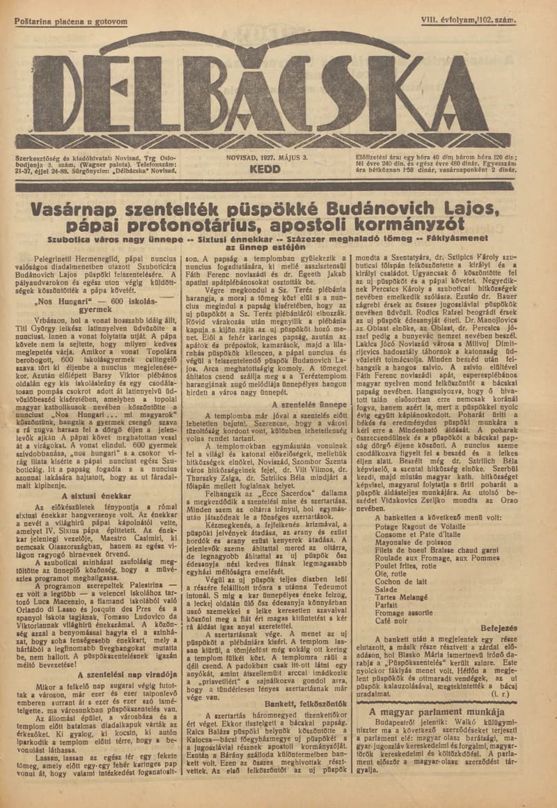 Délbácska, 8. évf. 1927. május 3. 102. sz.