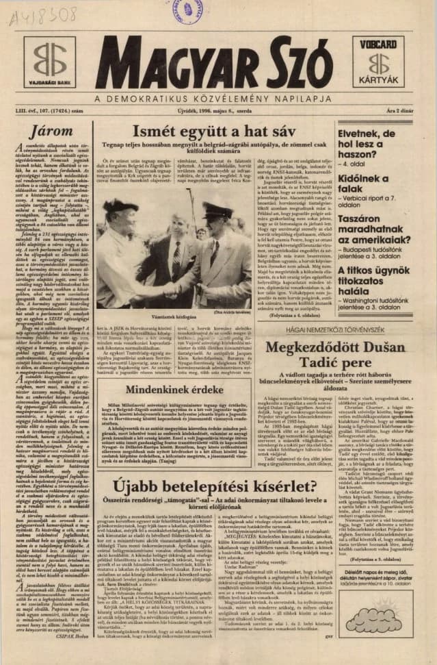 Magyar Szó, 53. évf. 1996. május 8. 107. sz. 1–16. oldal