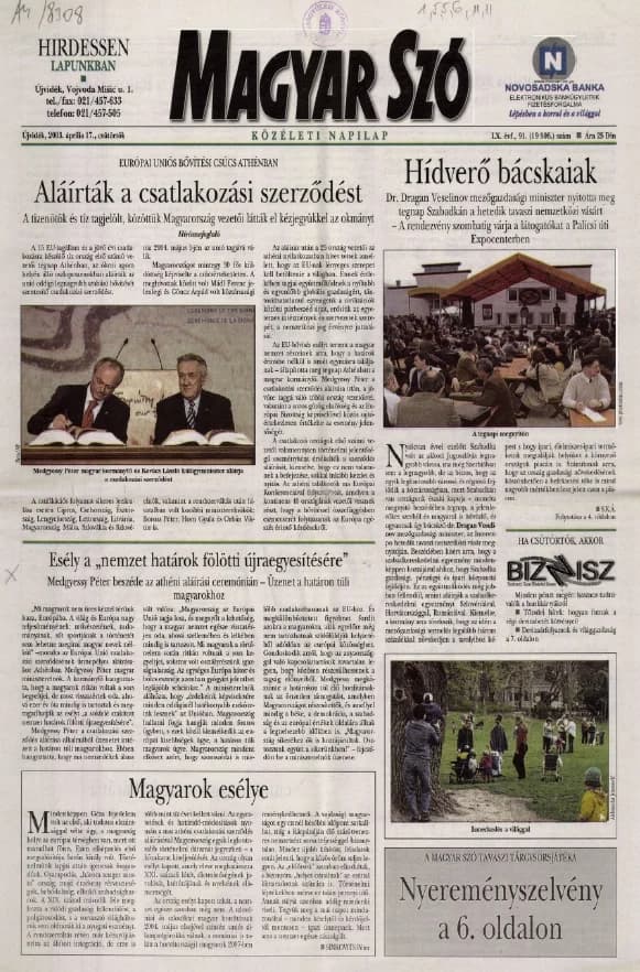 Magyar Szó, 60. évf. 2003. április 17. 91. sz. 1–16. oldal