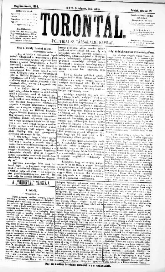 Torontál, 22. évf. 1893. október 13. 235. sz.
