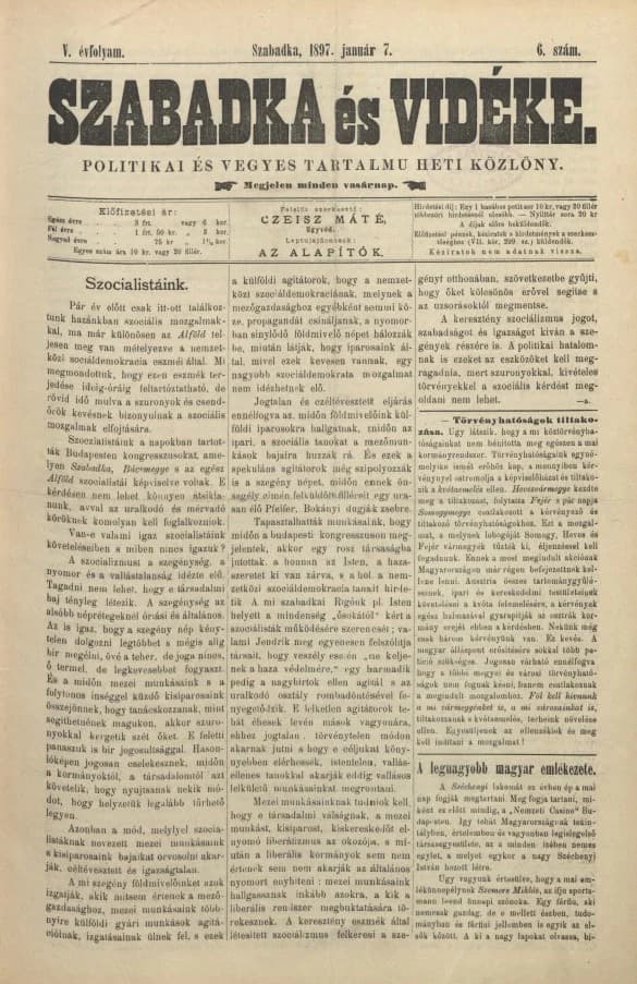 Szabadka és vidéke II, 5. évf. 1897. február 7. 6. sz.