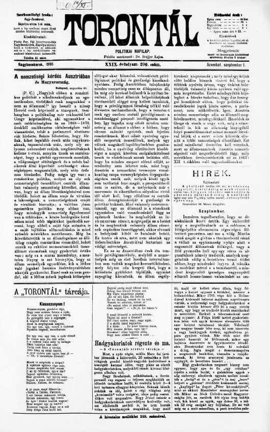 Torontál, 29. évf. 1900. szeptember 1. 200. sz.