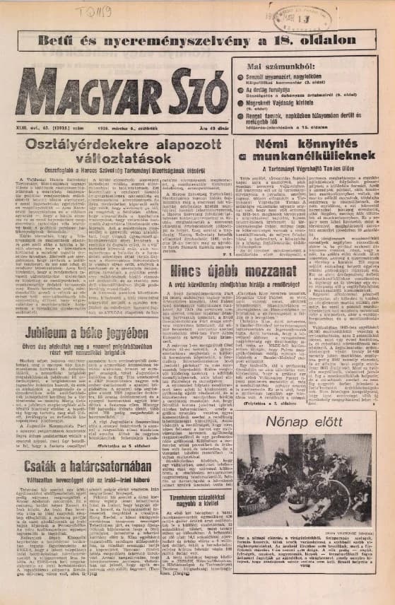 Magyar Szó, 43. évf. 1986. március 6. 63. sz. 1–20. oldal