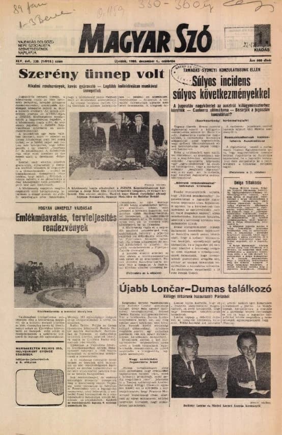 Magyar Szó, 45. évf. 1988. december 1. 330. sz.
