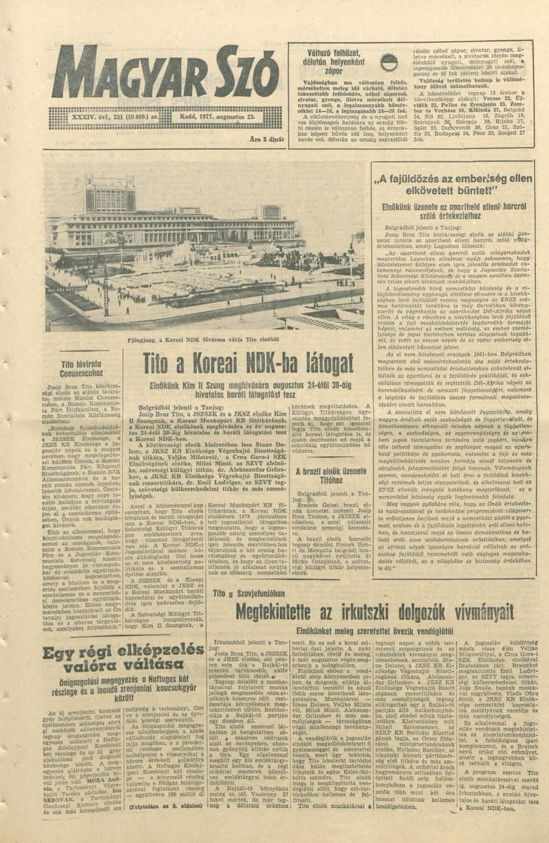 Magyar Szó, 34. évf. 1977. augusztus 23. 231. sz.
