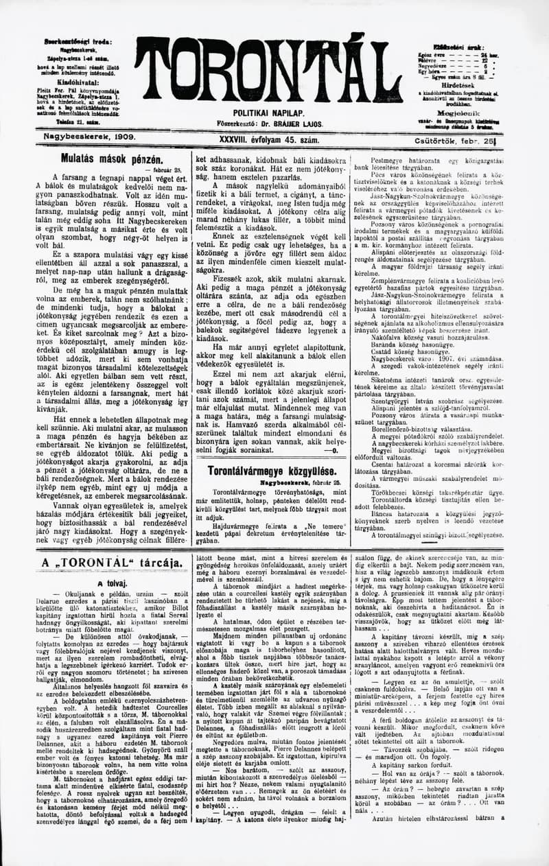 Torontál, 38. évf. 1909. február 25. 45. sz.