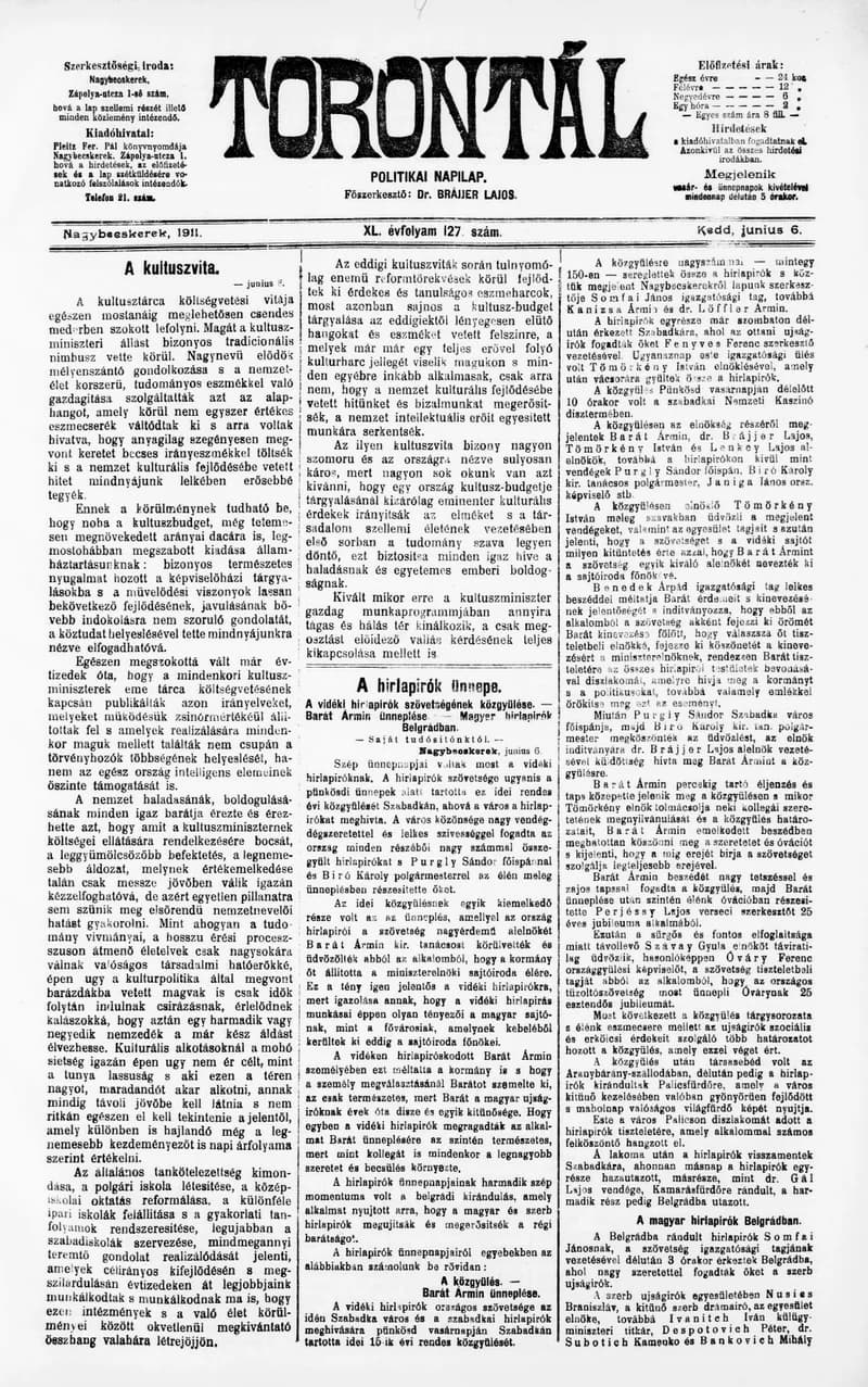 Torontál, 40. évf. 1911. június 7. 127. sz.
