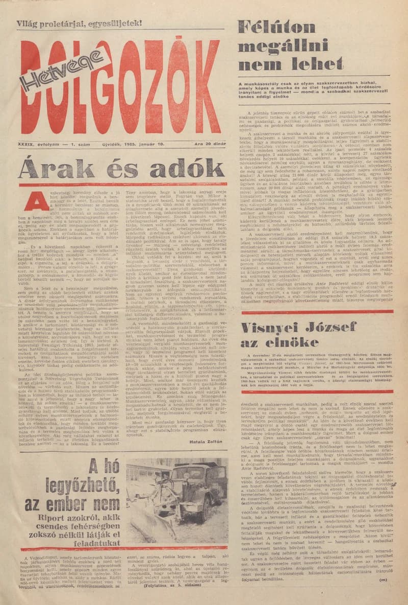 Dolgozók, 39. évf. 1985. január 10. 1. sz.