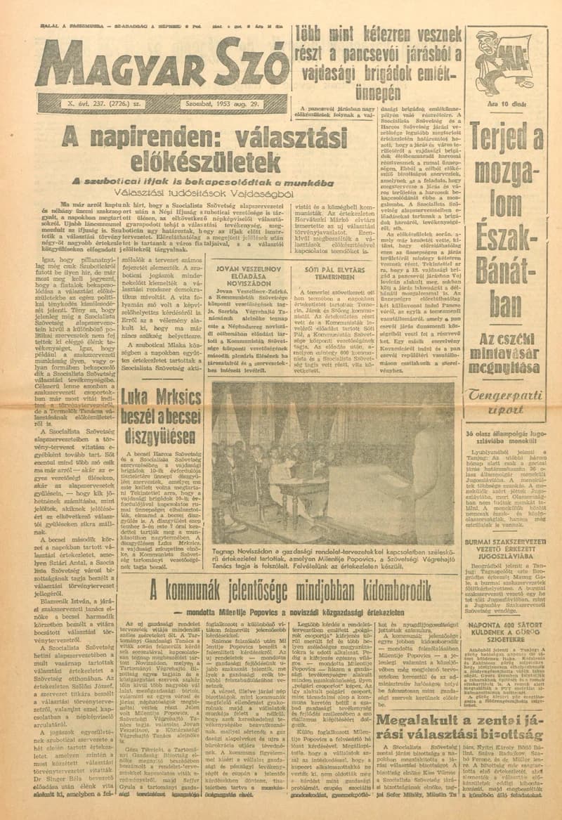 Magyar Szó, 10. évf. 1953. augusztus 29. 237. sz. 1–10. oldal