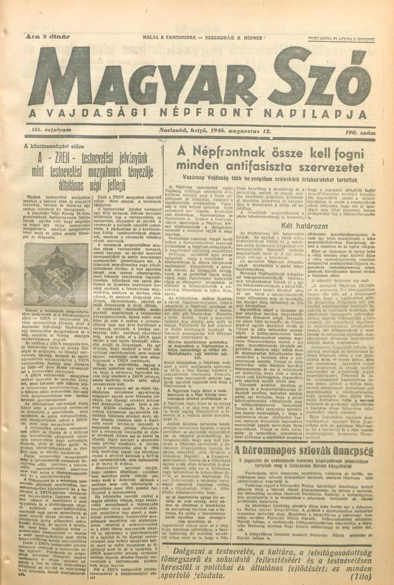 Magyar Szó, 3. évf. 1946. augusztus 12. 190. sz. 1–6. oldal