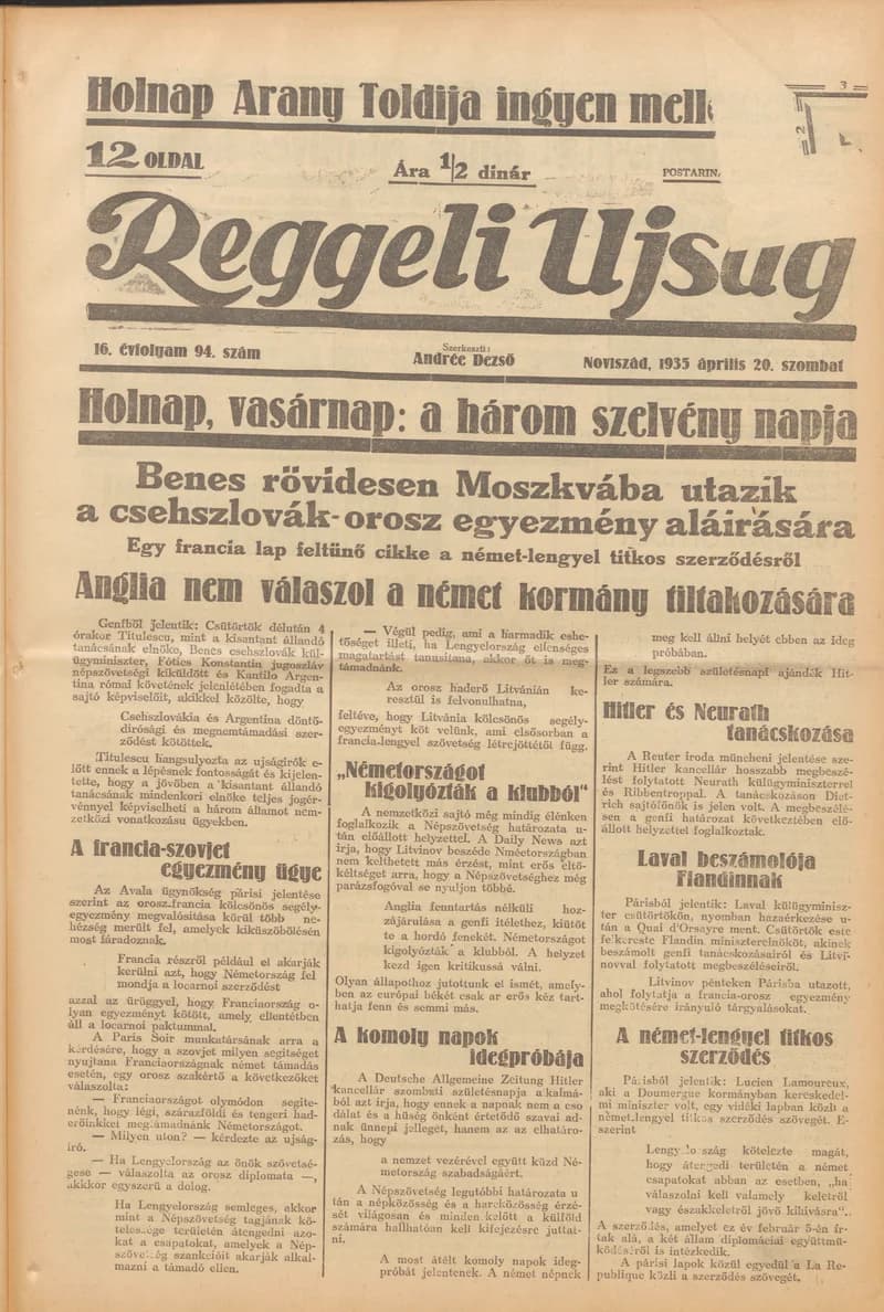 Reggeli Újság, 16. évf. 1935. április 20. 94. sz.