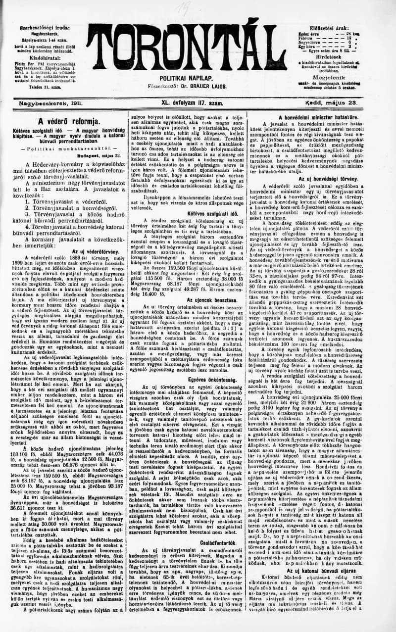 Torontál, 40. évf. 1911. május 23. 117. sz.