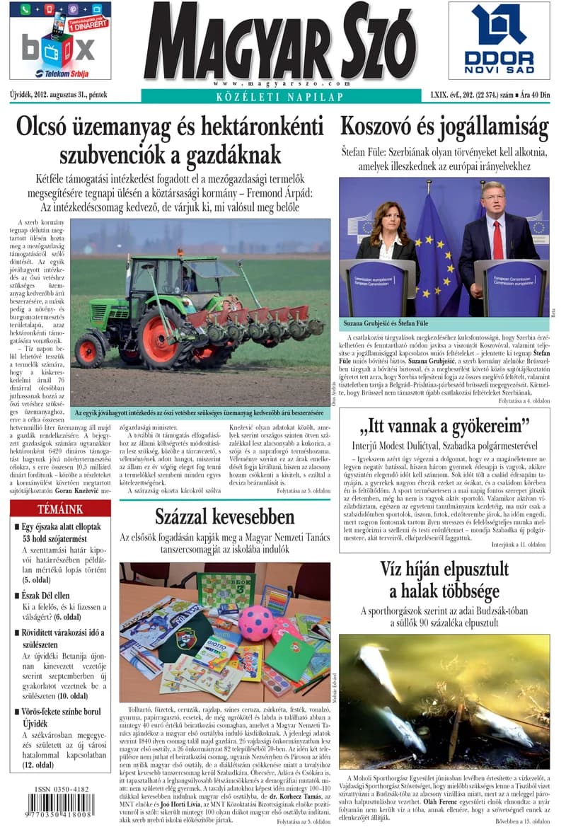 Magyar Szó, 69. évf. 2012. augusztus 31. 202. sz. 1–20. oldal