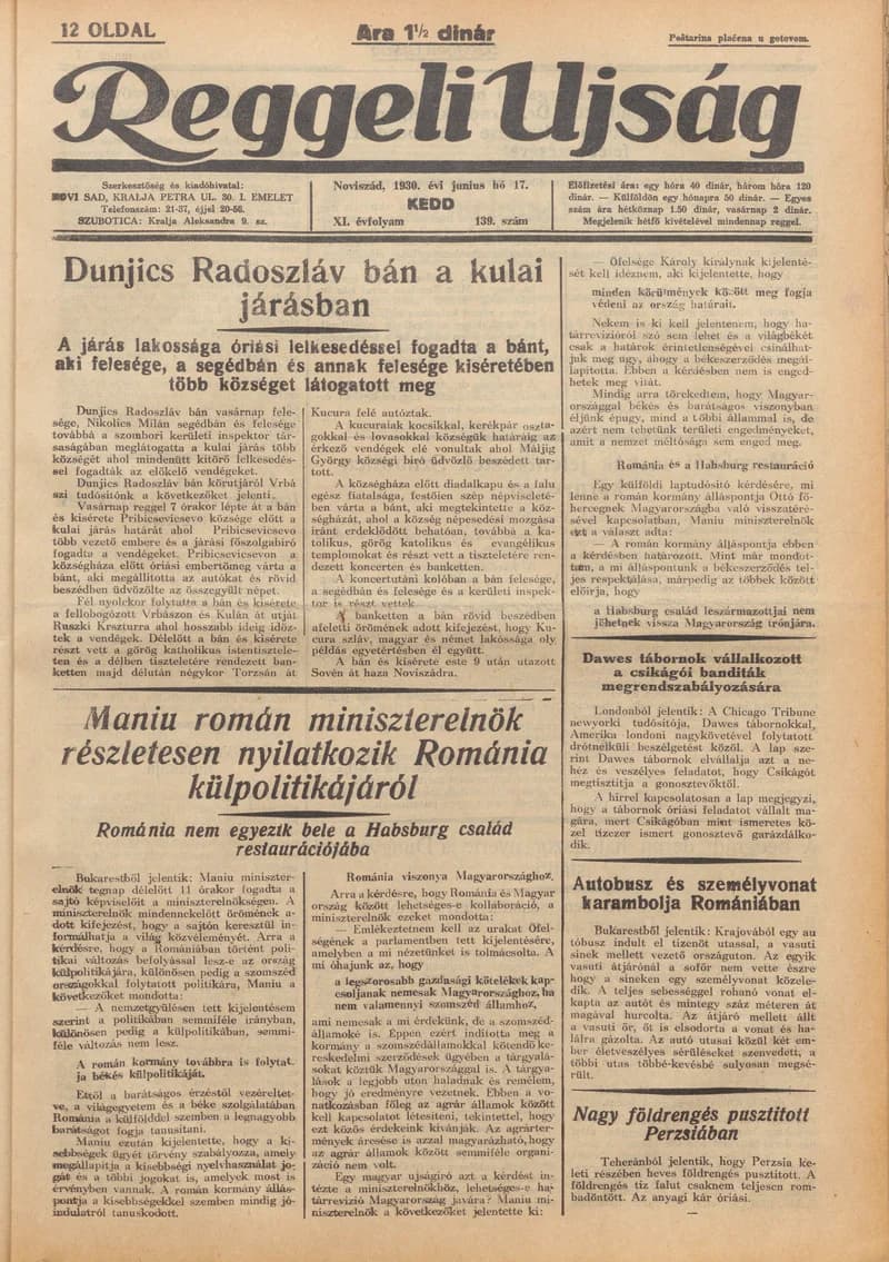 Reggeli Újság, 11. évf. 1930. június 17. 139. sz.