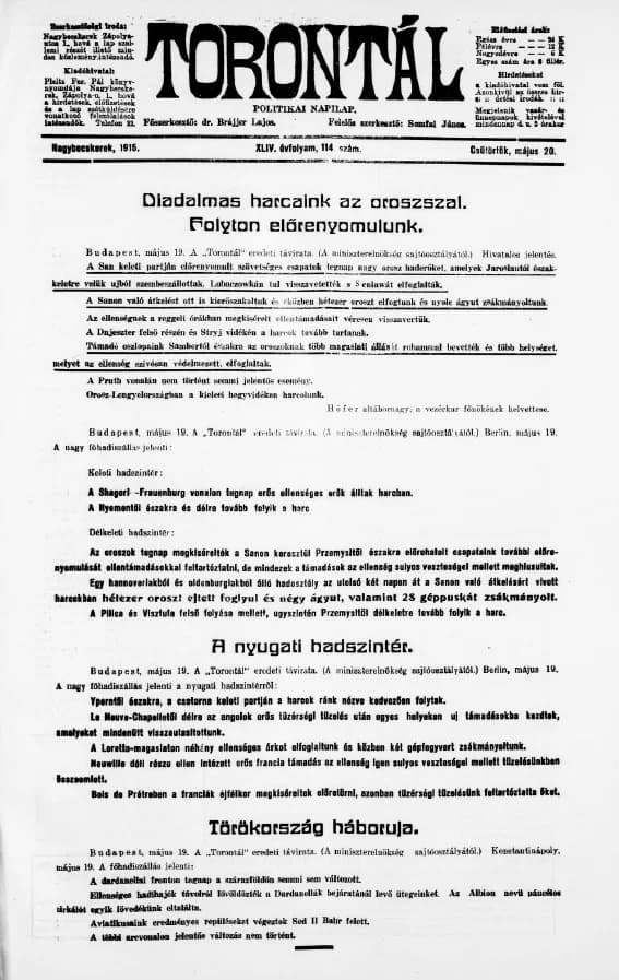 Torontál, 44. évf. 1915. május 20. 114. sz.