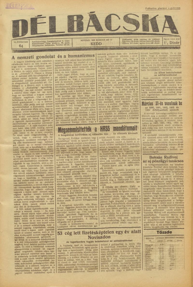 Délbácska, 6. évf. 1925. március 17. 64. sz.