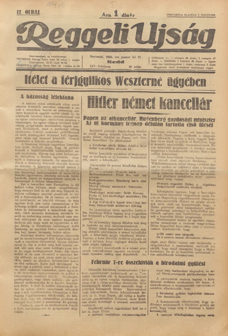 Reggeli Újság, 14. évf. 1933. január 31. 26. sz.