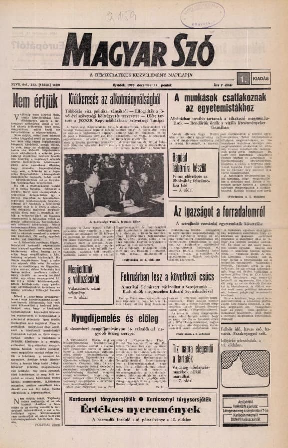 Magyar Szó, 47. évf. 1990. december 14. 342. sz. 1–20. oldal