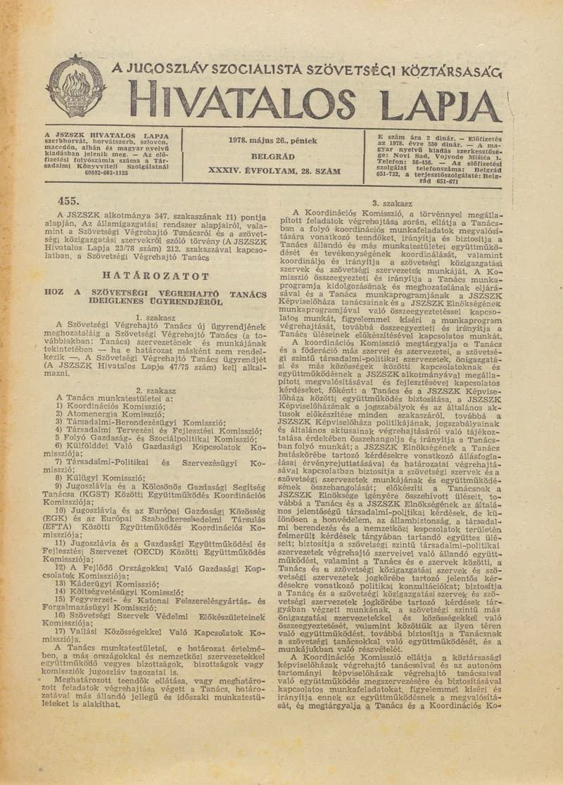 A Jugoszláv Szocialista Szövetségi Köztársaság Hivatalos Lapja, 34. évf. 1978. május 26. 28. sz. 1173–1180. oldal