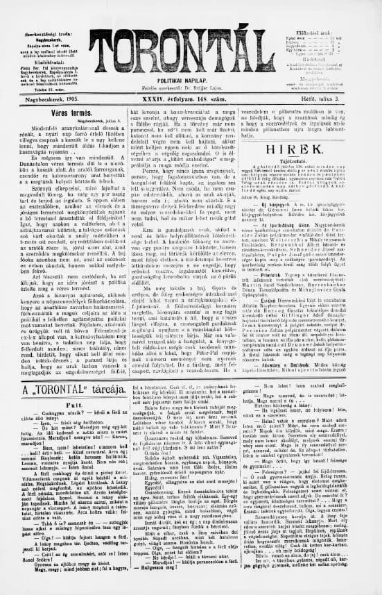 Torontál, 34. évf. 1905. július 3. 148. sz.
